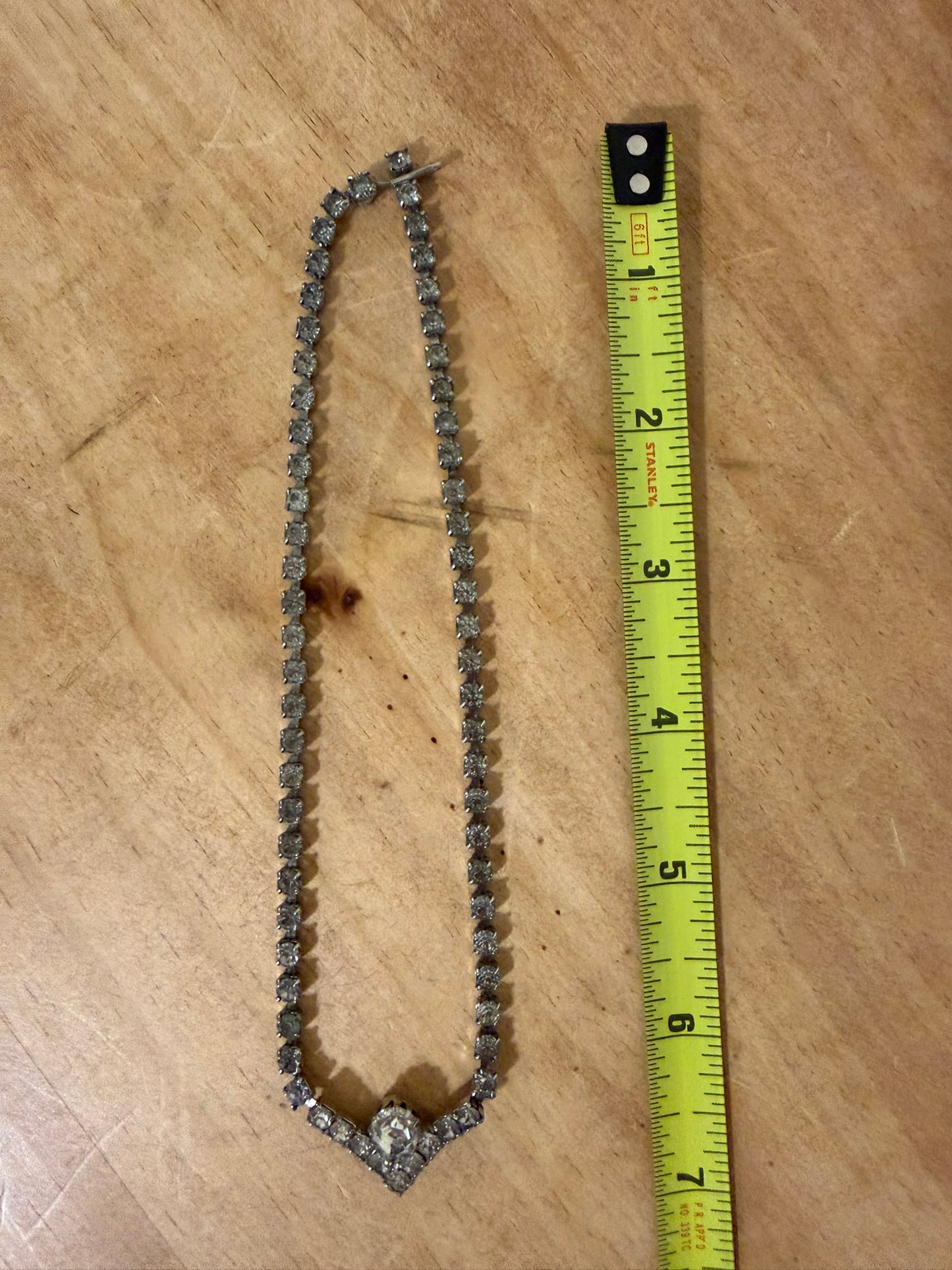 Silver‑Tone Rhinestone V‑Center Choker Necklace