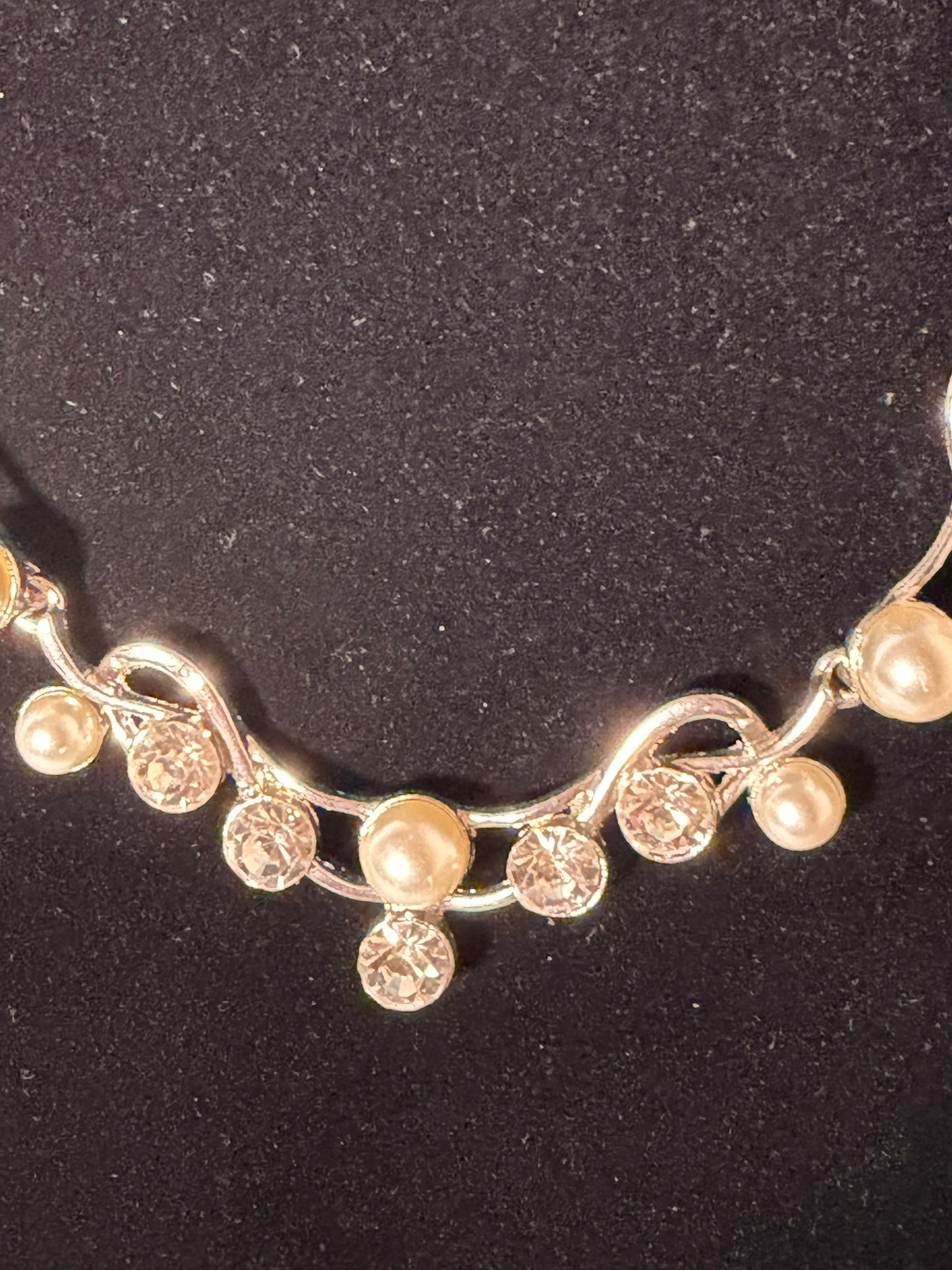 Silver‑Tone Crystal & Faux Pearl Floral Swirl Necklace