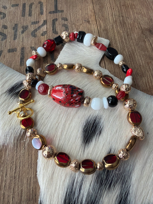 ✨ Handmade Beaded Bracelets – Red, Black, White & Gold