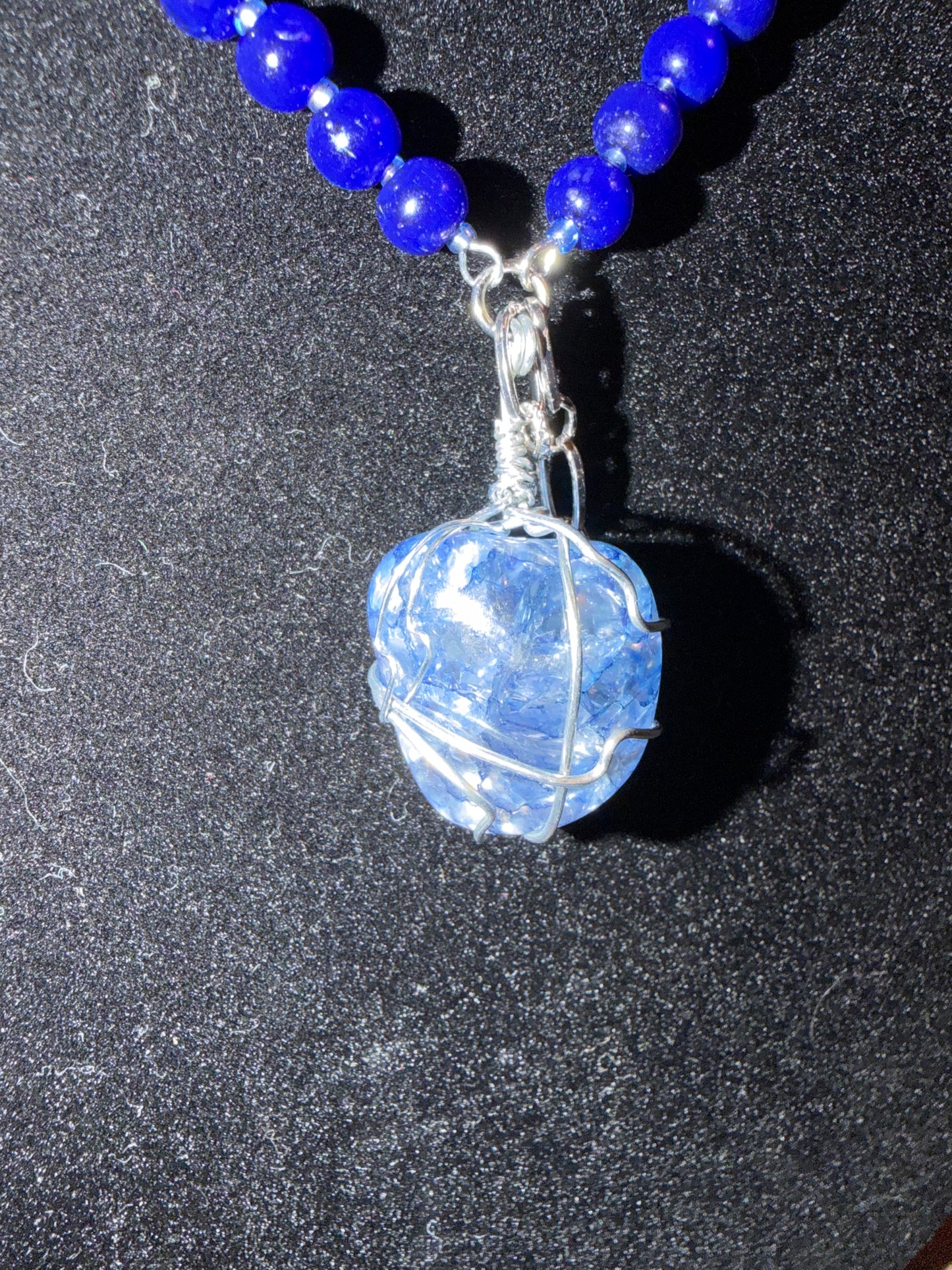 Blue Stone Wire‑Wrapped Pendant Necklace