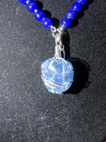 Blue Stone Wire‑Wrapped Pendant Necklace