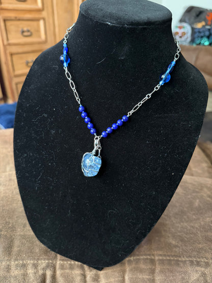Blue Stone Wire‑Wrapped Pendant Necklace