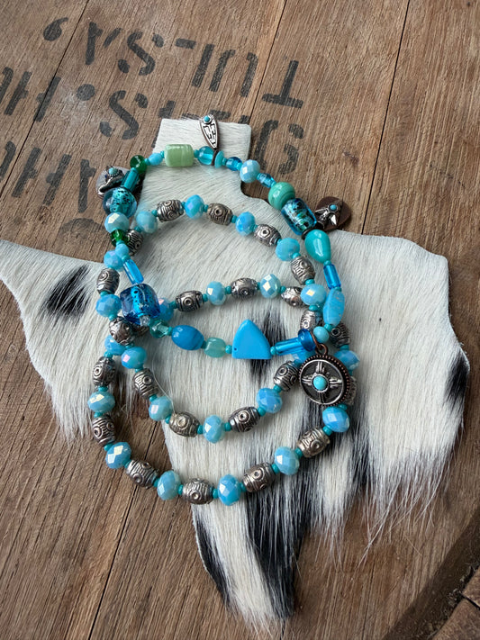 ✨ Handmade Turquoise & Blue Beaded Bracelet Set