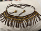 Handcrafted leather collar with gold beads