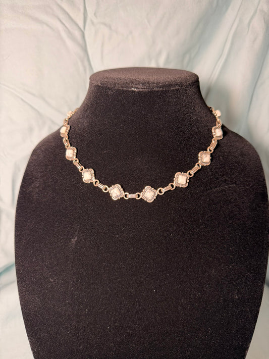White Turquoise set in solid 925 Sterling Silver collar necklace