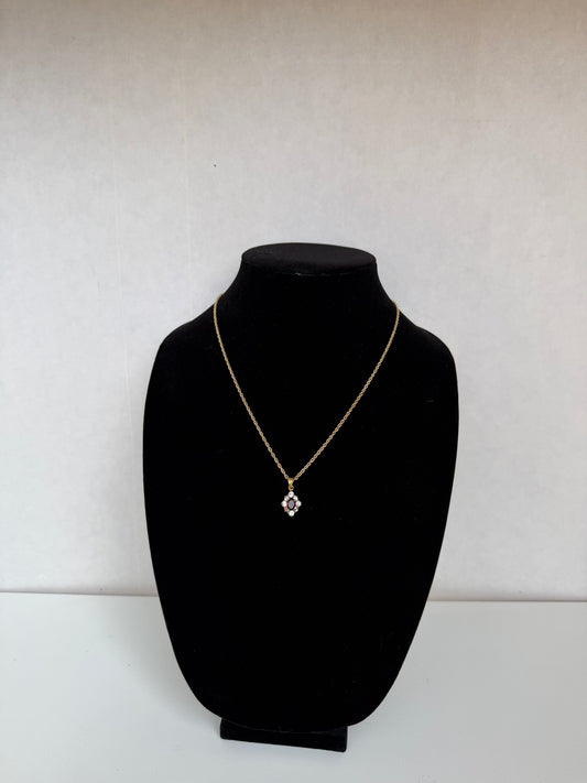 Ruby Floral Pendant on 14 K Italy Gold Chain