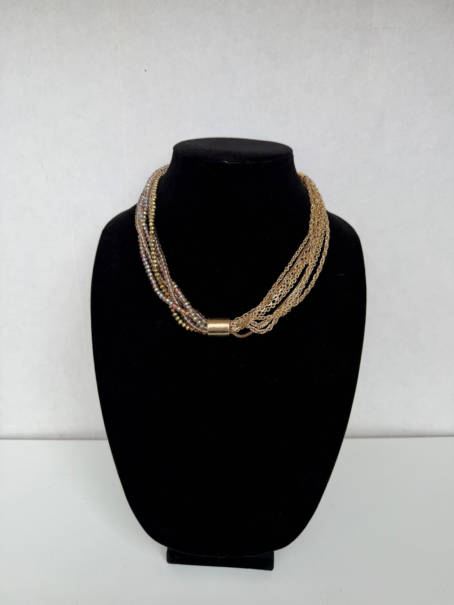 Elegant Multi‑Strand Gold‑Tone Beaded Statement Necklace
