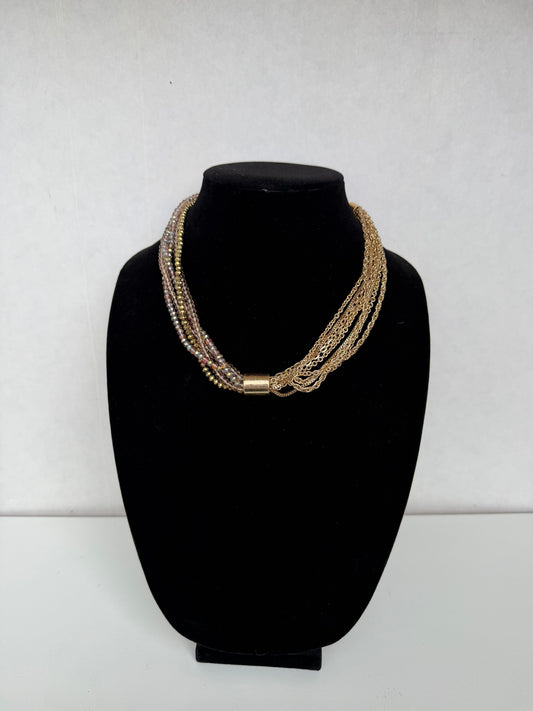 Elegant Multi‑Strand Gold‑Tone Beaded Statement Necklace