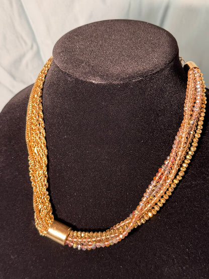 Elegant Multi‑Strand Gold‑Tone Beaded Statement Necklace
