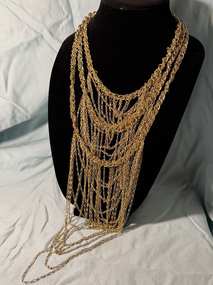 Dramatic Gold‑Tone Cascading Multi‑Strand Statement Necklace