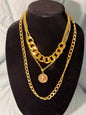 Bold Layered Gold‑Tone Chain Necklace with Medallion Pendant – Statement Fashion Jewelry