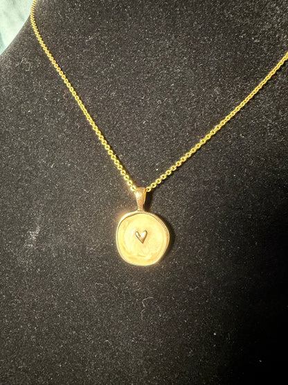 Gold‑Tone Heart Imprint Medallion Necklace