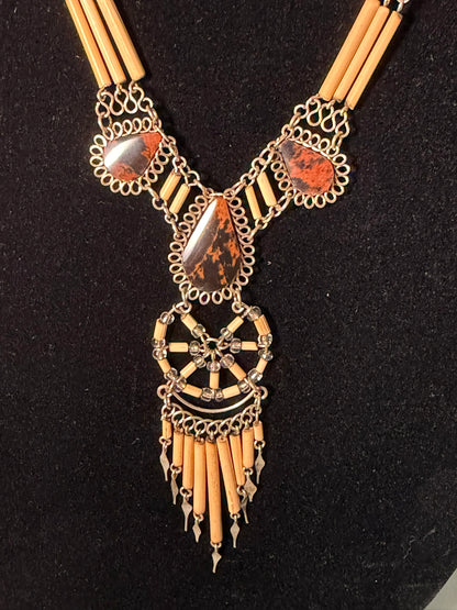 Boho Tribal‑Style Statement Necklace With Natural‑Stone Look Accents & Beaded Fringe