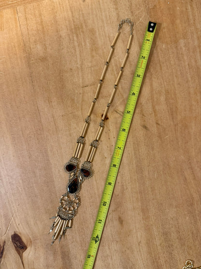 Boho Tribal‑Style Statement Necklace With Natural‑Stone Look Accents & Beaded Fringe