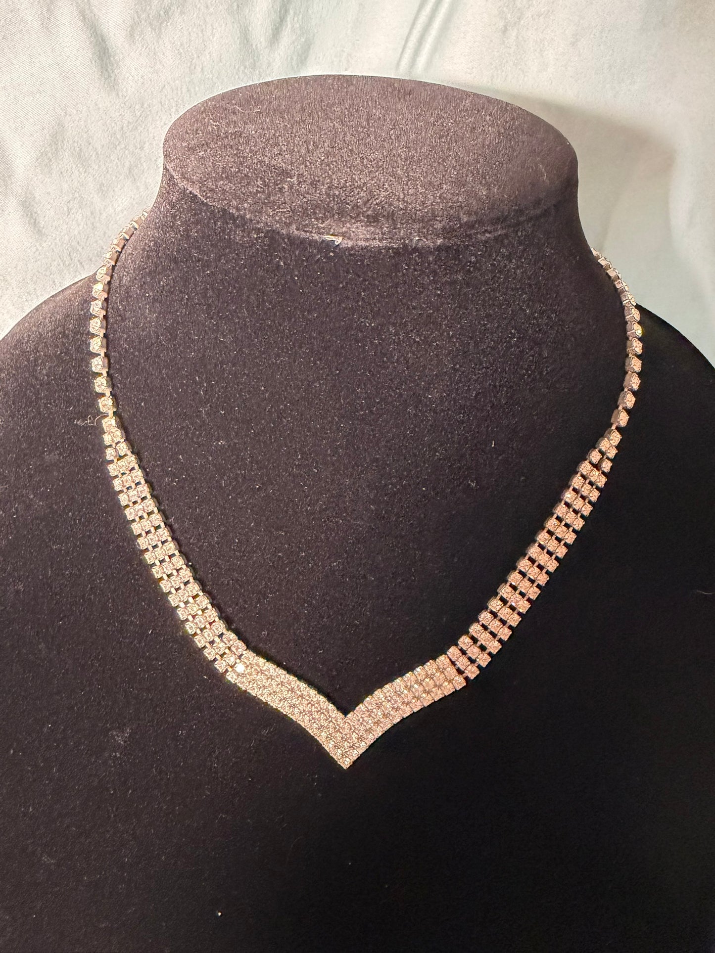 Gold‑Tone Rhinestone V‑Shape Formal Necklace