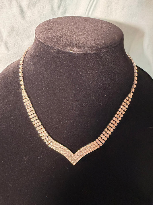 Gold‑Tone Rhinestone V‑Shape Formal Necklace
