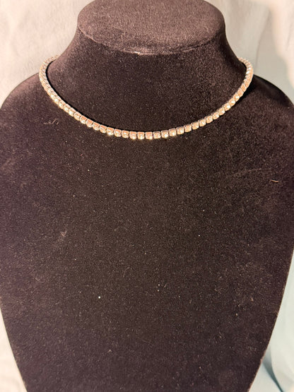 Classic Silver‑Tone Rhinestone Tennis Choker