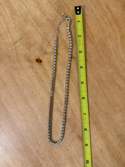 Classic Silver‑Tone Rhinestone Tennis Choker