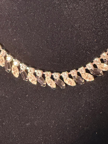 Silver‑Tone Marquise‑Cut Rhinestone Collar Necklace