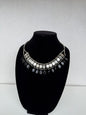 Silver‑Tone Geometric Statement Necklace With Black Teardrop Dangles