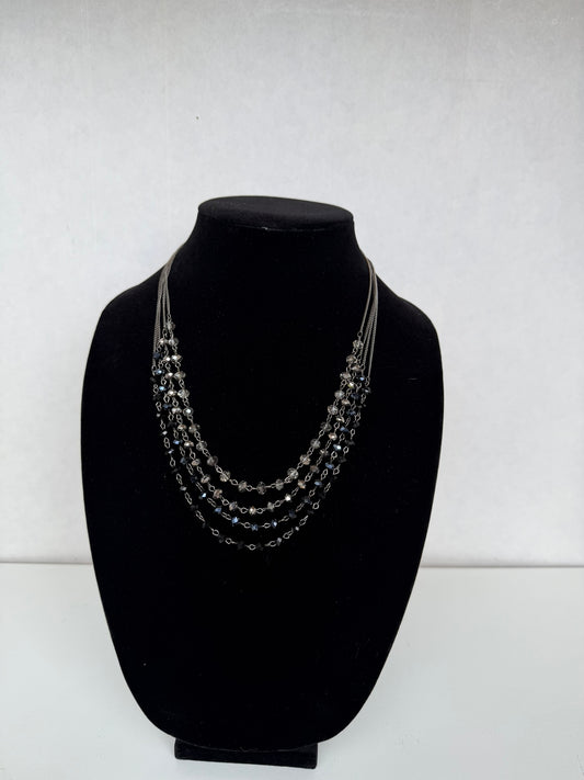 Multi‑Strand Gunmetal Beaded Necklace With Faceted Black & Gray Glass Beads