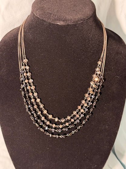 Multi‑Strand Gunmetal Beaded Necklace With Faceted Black & Gray Glass Beads