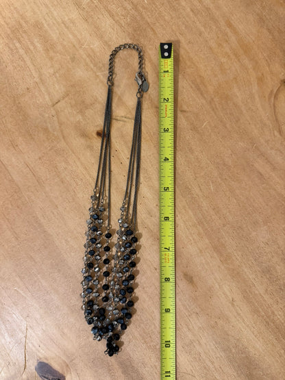 Multi‑Strand Gunmetal Beaded Necklace With Faceted Black & Gray Glass Beads