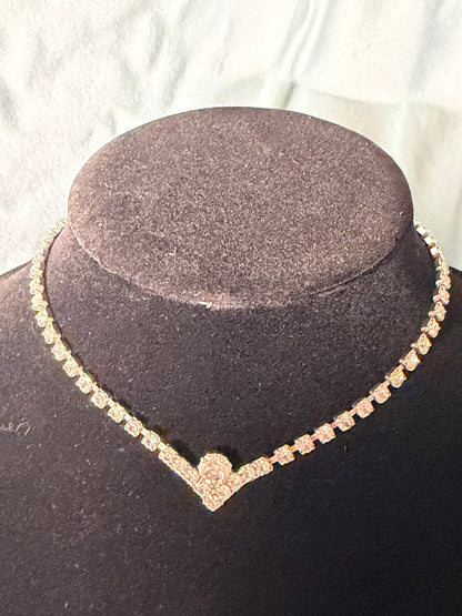 Silver‑Tone Rhinestone V‑Center Choker Necklace