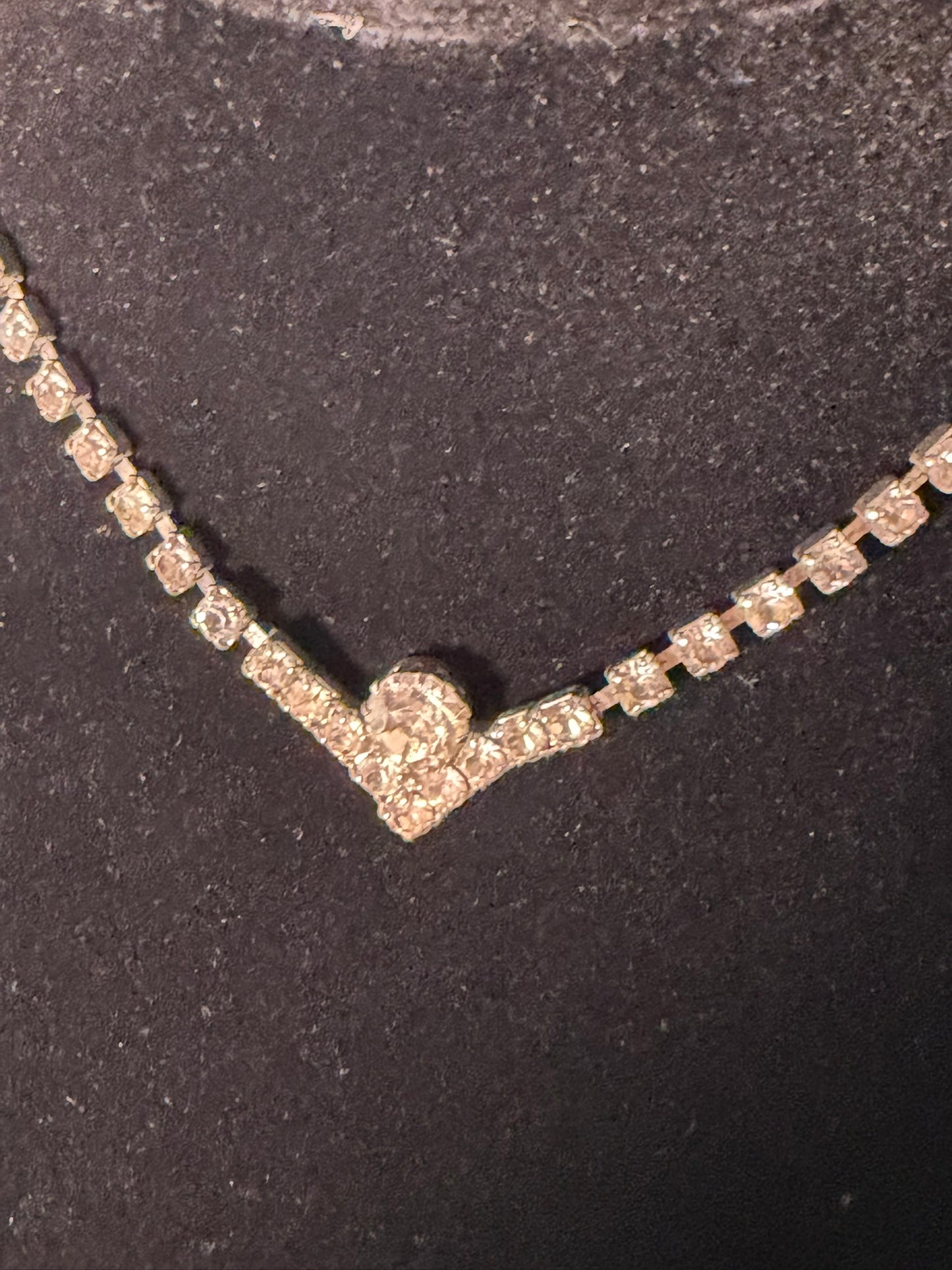 Silver‑Tone Rhinestone V‑Center Choker Necklace