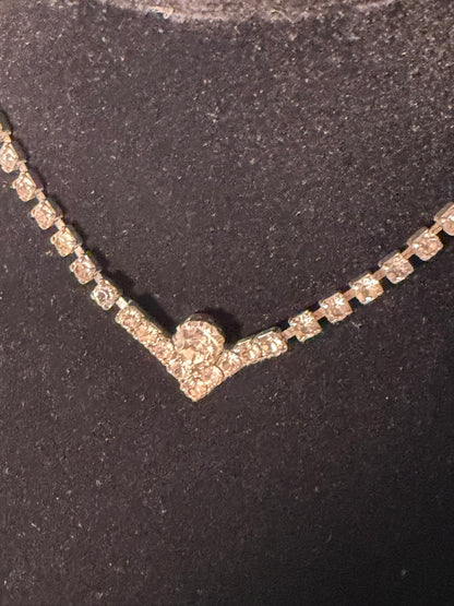 Silver‑Tone Rhinestone V‑Center Choker Necklace