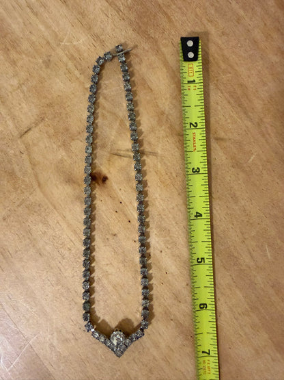Silver‑Tone Rhinestone V‑Center Choker Necklace