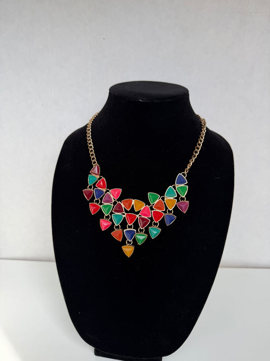 Vintage‑Style Multicolor Geometric Statement Necklace