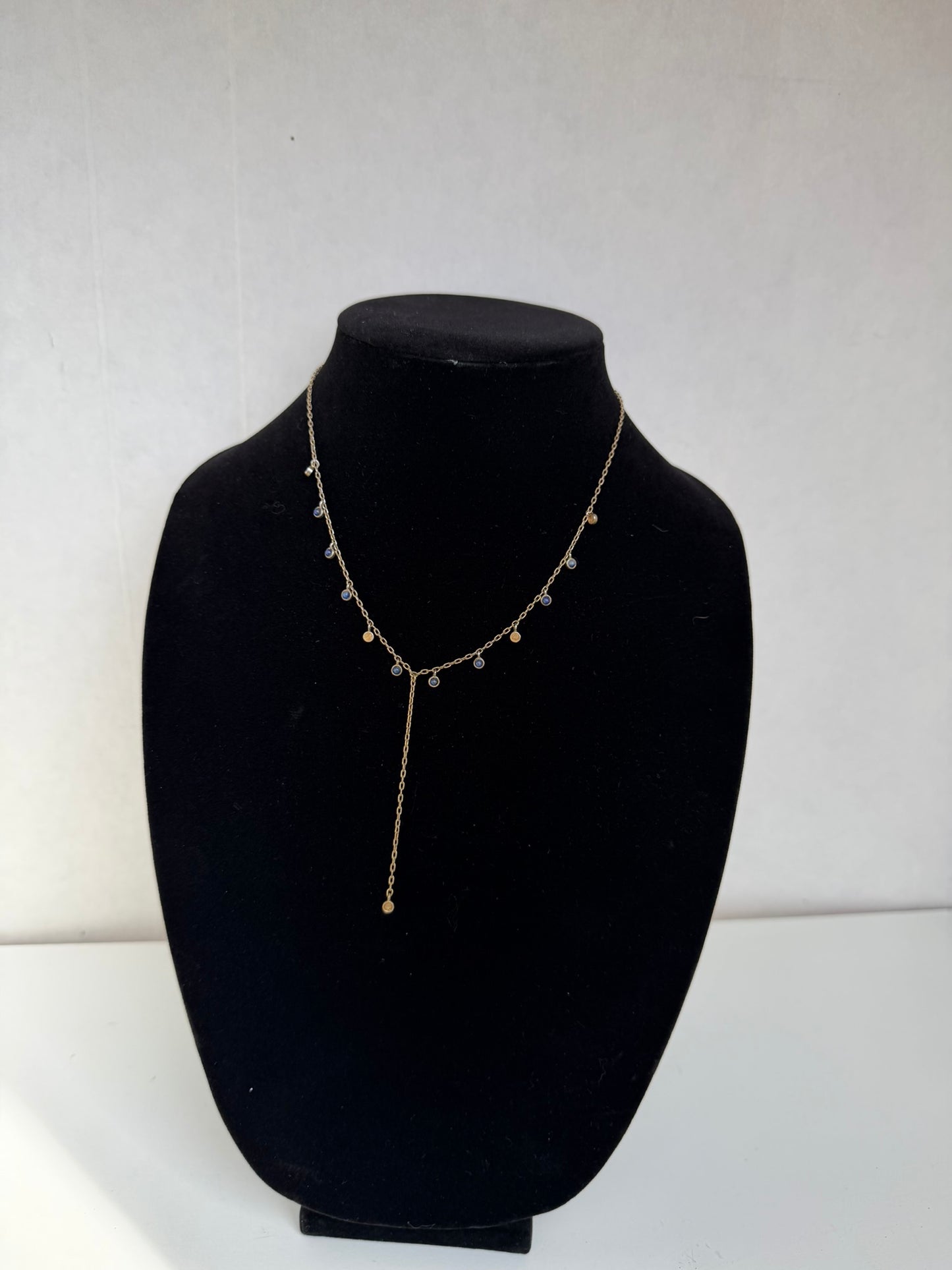 Gold‑Tone Dainty Y‑Lariat Necklace With Small Bezel‑Set Charms