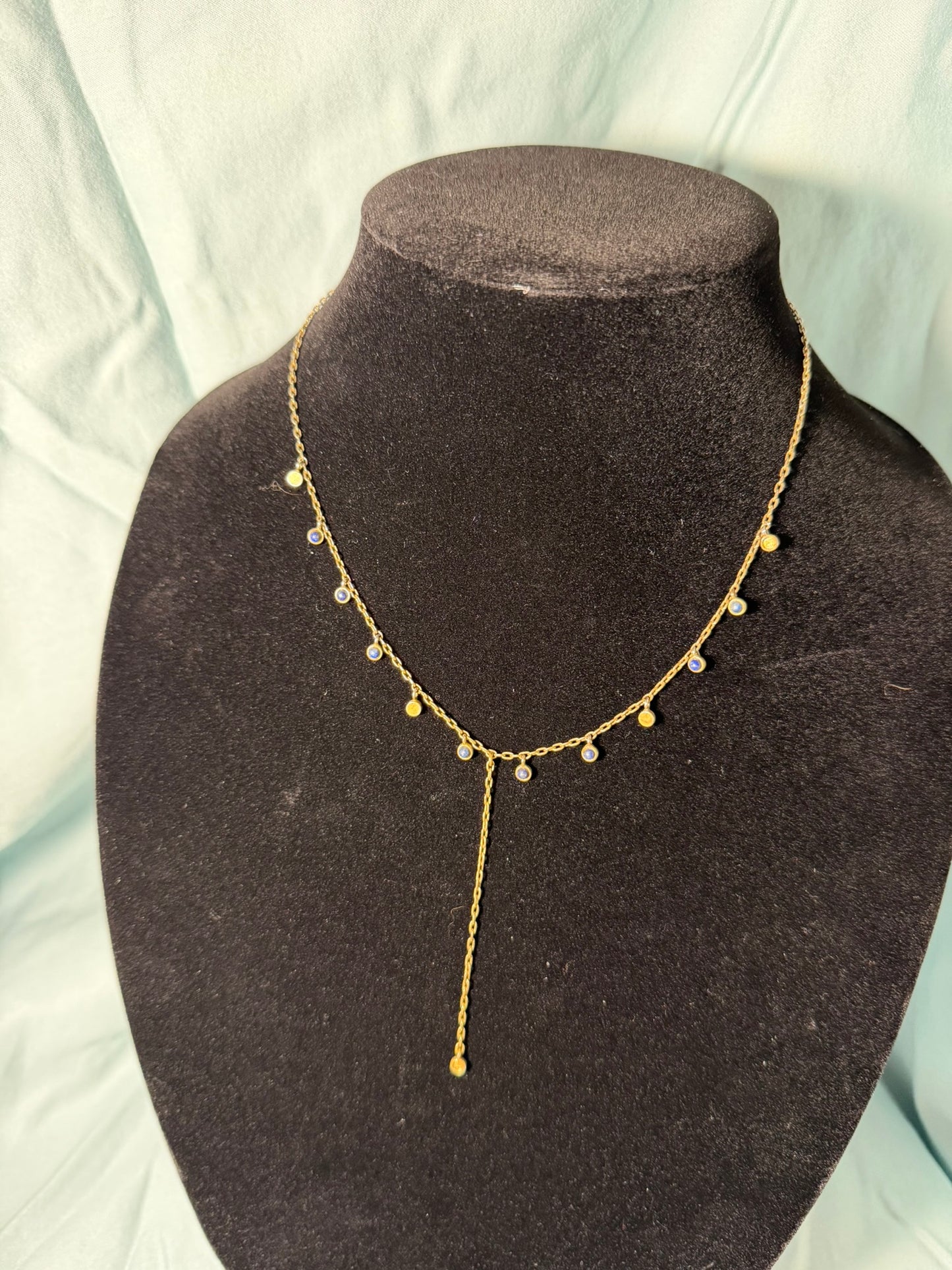 Gold‑Tone Dainty Y‑Lariat Necklace With Small Bezel‑Set Charms