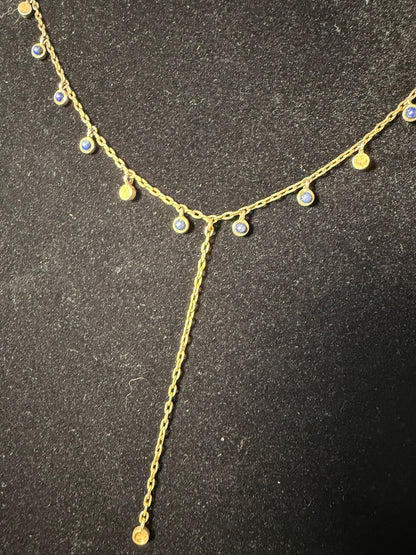 Gold‑Tone Dainty Y‑Lariat Necklace With Small Bezel‑Set Charms