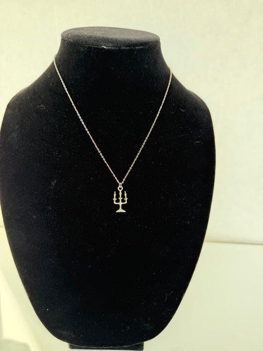Gold‑Tone Candelabra / Three‑Candle Pendant Necklace