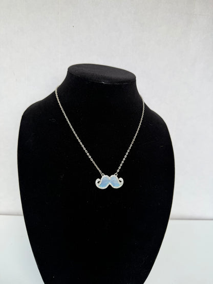 Silver‑Tone Mustache Pendant Necklace With Light Blue Enamel