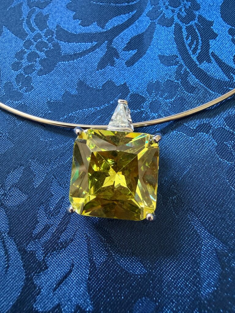 Vintage Statement Choker Necklace Yellow Sapphire Look Pendant MRL008