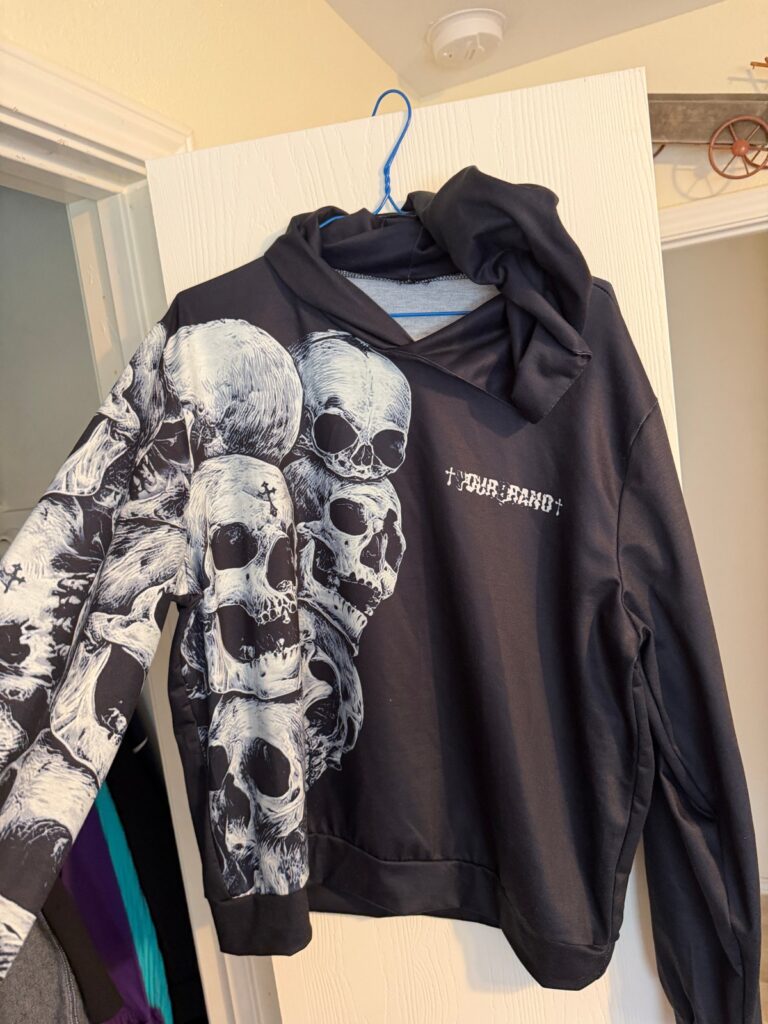 Skull Print Pullover Hoodie Goth Streetwear Black White Graphic Hoodie Size Medium