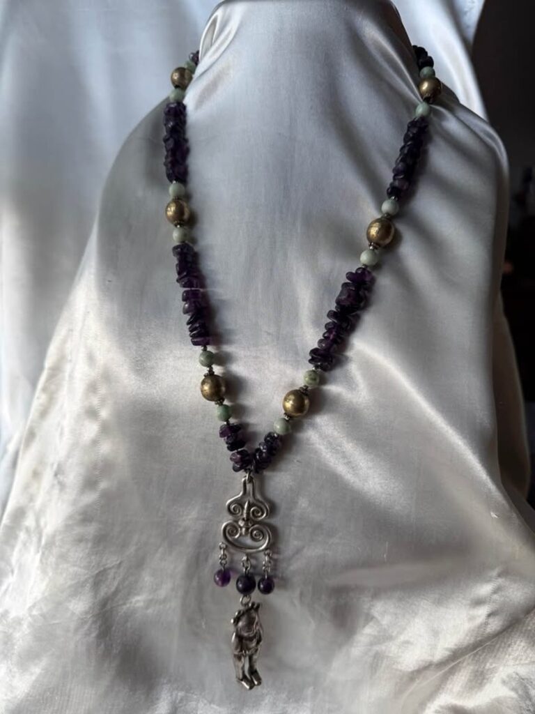 Vintage Artisan Amethyst Beaded Statement Necklace (CCC003)