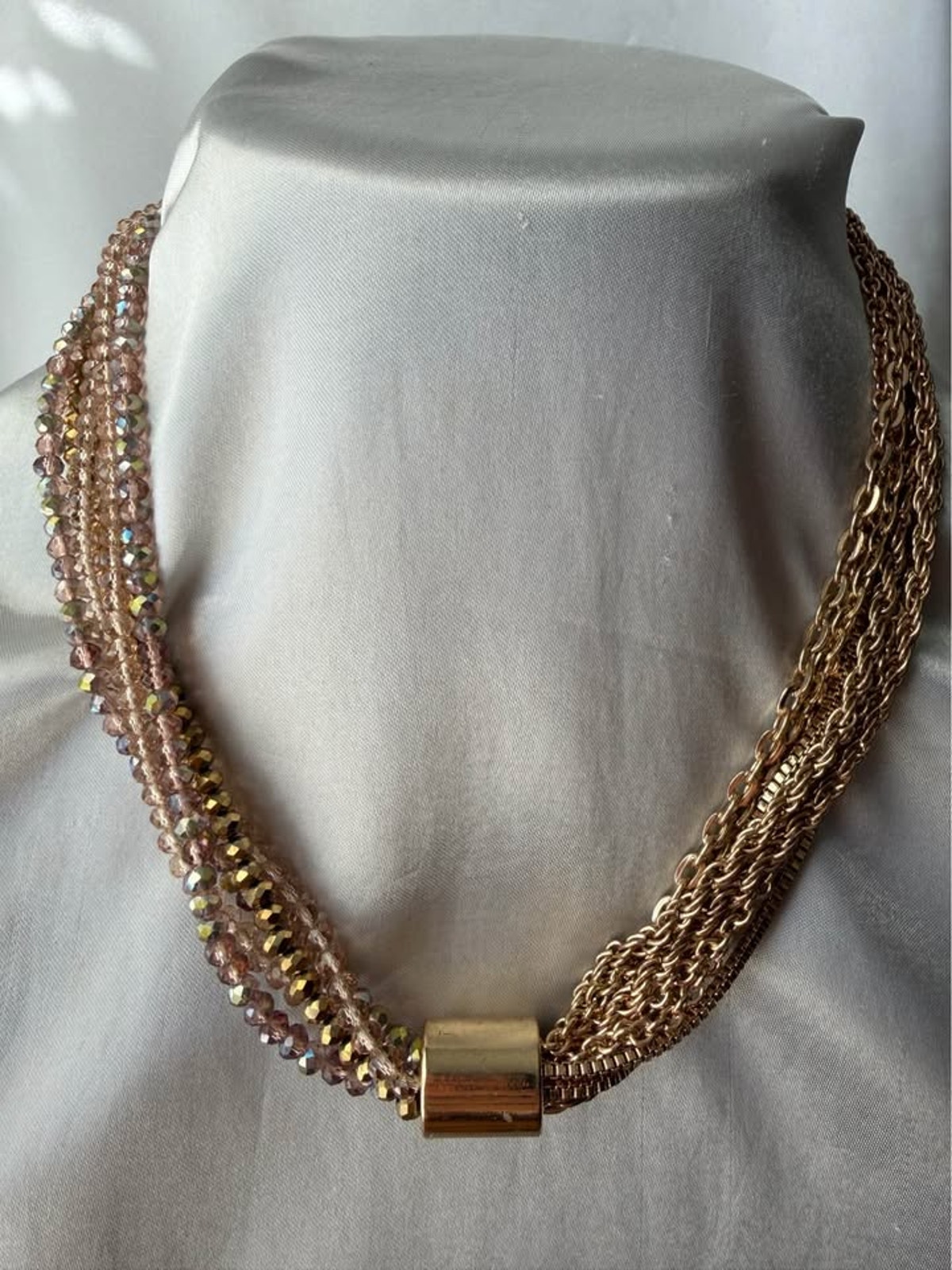 Rose Gold Tone Statement Necklace with Aurora Crystal Beads (MWL003)