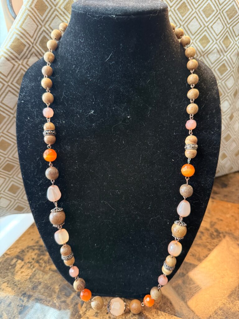 Boho Beaded Fashion Necklace - Earth Tone & Orange Accents MWL050