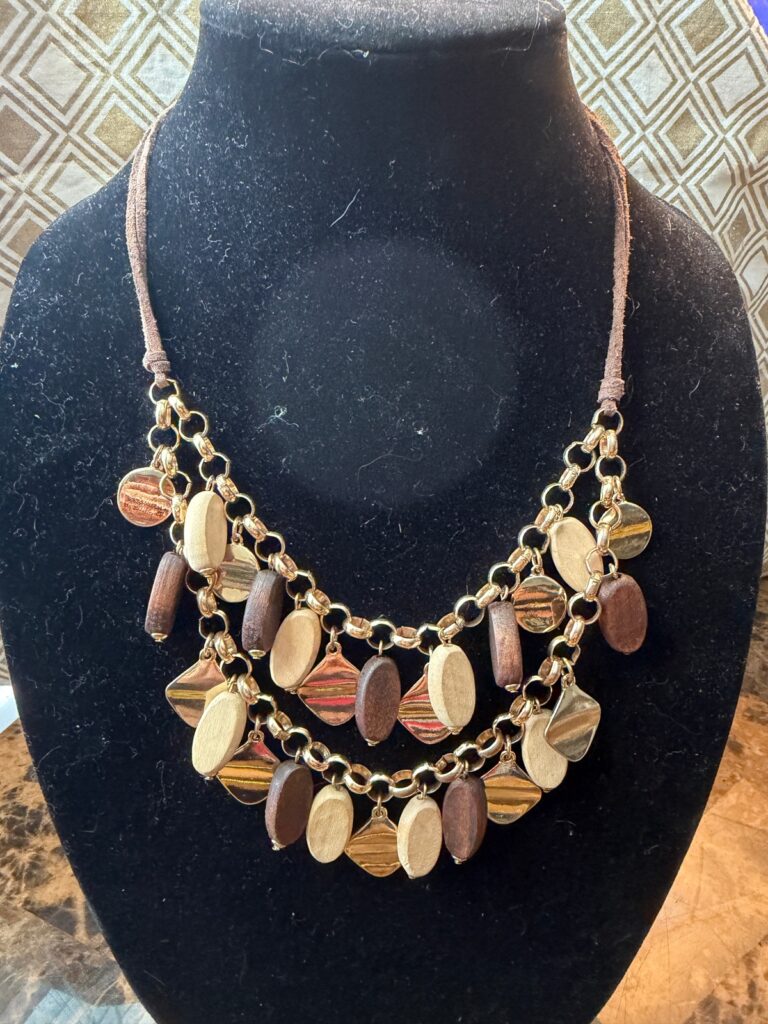 Boho Beaded Fashion Necklace - Earth Tone & Orange Accents MWL049