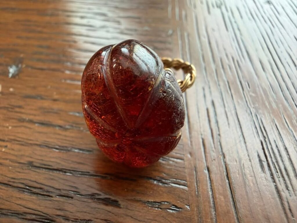 Vintage Genuine Amber Statement Ring Large Carved Amber Cabochon (CCC005)