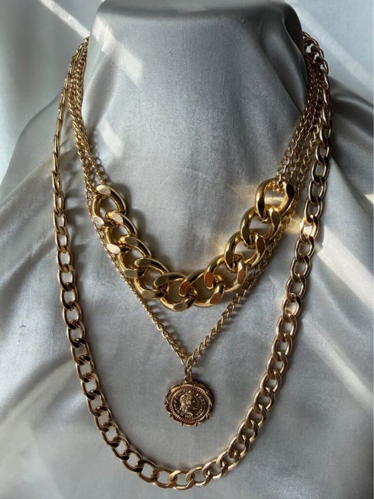 Layered Gold-Tone Necklace Set with Medallion Pendant (MWL005)