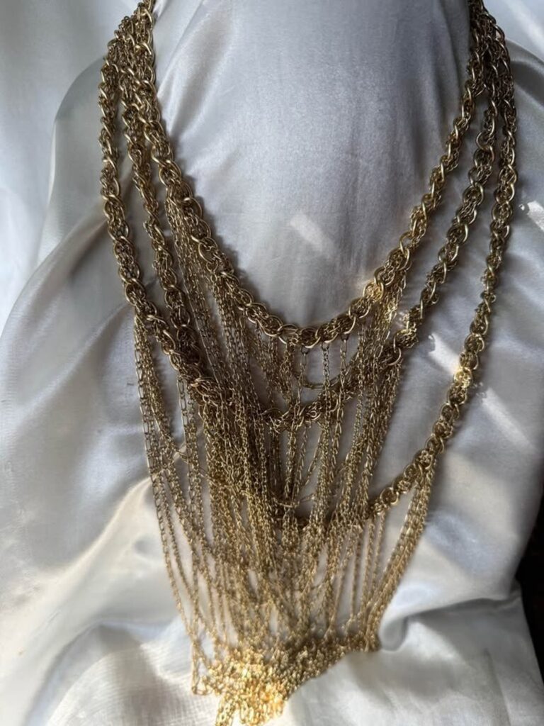 Layered Gold Tone Statement Necklace | Multi-Strand Waterfall Design (MWL002)