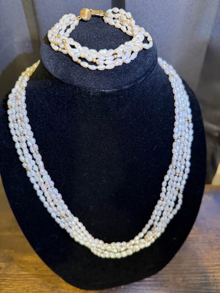 5-Strand Genuine Pearl Necklace & Bracelet Set with 14K Gold Clasps (CCC014)