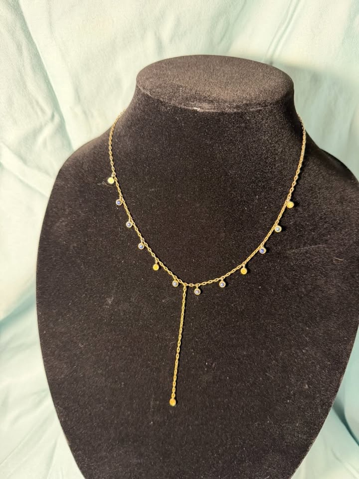 Vintage Gold-Tone Necklace with Blue Accent Charms (MWL021)