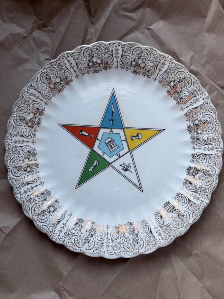 Vintage Order of the Eastern Star OES Decorative Plate Gold Gilt Border Fraternal Masonic