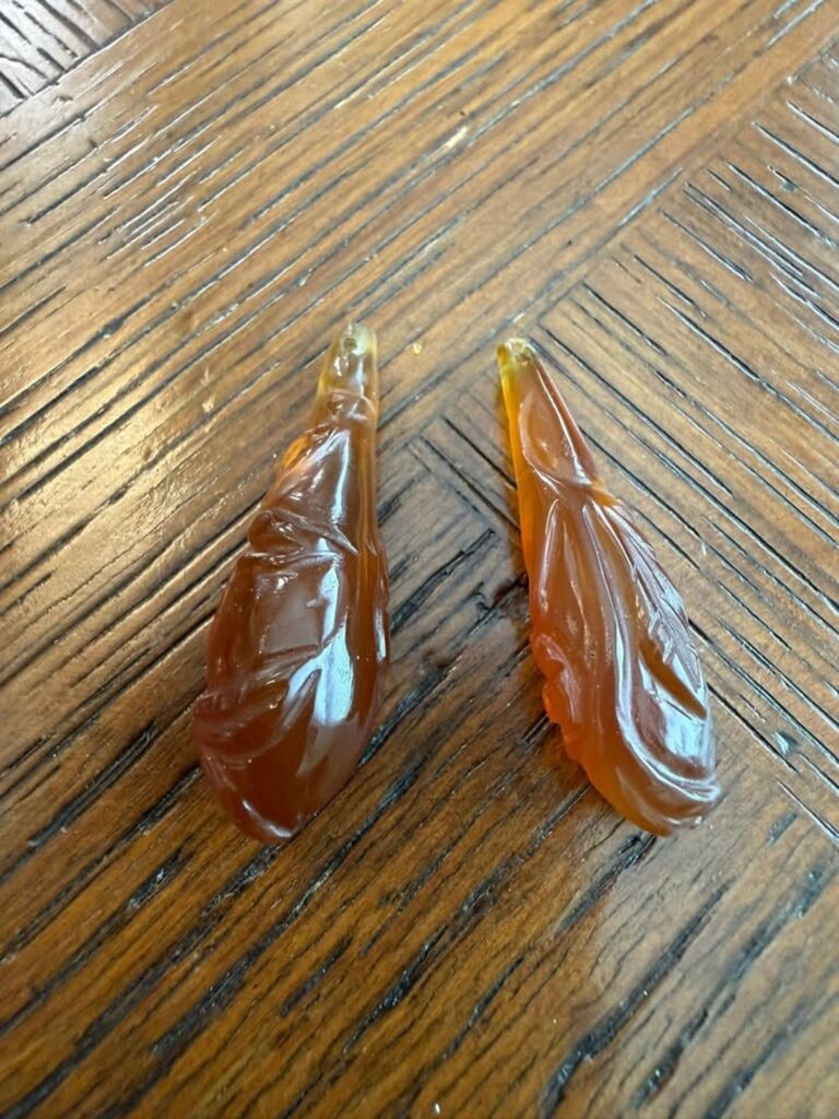 Vintage Carved Stone Leaf Pendants Pair (CCC007)